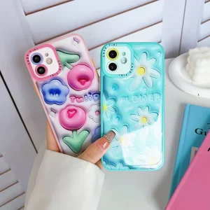 3D Cute Square Design Plastic Phone Case for Redmi A3 Huawei 11 Pro Max Personalized Pink Animal Women’s Stylish Case