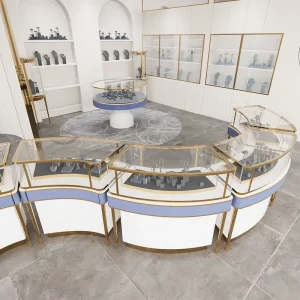 3D Drawing Design Jewellery Store Luxury Jewelry Display Counter Showcase Suede Props Set for Window Show