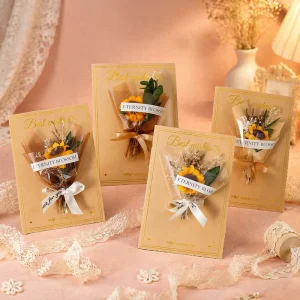3D Dried Flower Bouquet Greeting Card Creative Handmade Blessing Mini Card Holiday Birthday Gift Thank You Note European Style