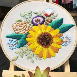 3D Floral Cotton Ribbon Embroidery Gift Kit Hand-Embroidered Hanging Painting Basic Skill Required