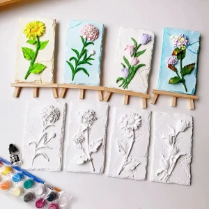 3D Flower Plaster Relief Embossed DIY Hand Painting Kit with Pigment and Pen