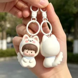 3D Kawaii Fox Boy PVC Carabiner Keychain Customized High Quality Die Cutting Printing Flexible Eco-Friendly Factory Direct Sale