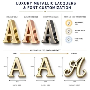 3D LED Illuminated Metallic Letters Custom Font Gold Rose Gold Titanium Shop Storefront Sign