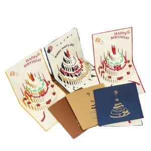 3D Pop Up Birthday Cake Card for Girls Folded Paper Greeting with Envelope Red Luxury for Graduation or Love Occasions