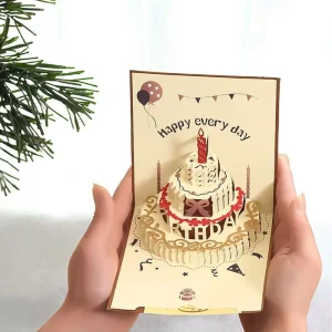 3D Pop Up Birthday Greeting Card Gold Stamping Customized Design Colorful Happy Birthday Thank You Digital Printing Gift Paper