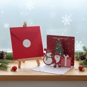 3D Pop-up Christmas & New Year Red Greeting Cards with Santa Claus Snowman Pattern Birthday Holiday Party Invitations