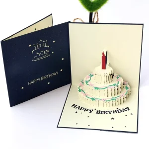 3D Pop-up Musical LED Paper Greeting Card with UV Printing Easy Display Table Envelope Birthday Cake Decorations