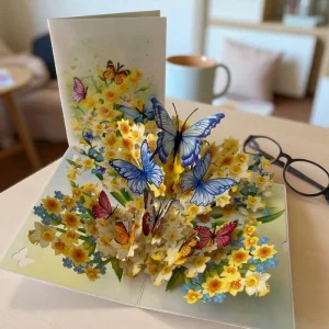 3D Pop up Greeting Card with Daffodil Butterfly for Birthday Mother’s Day & Christmas Get Well Art Paper Blank Inside Made China