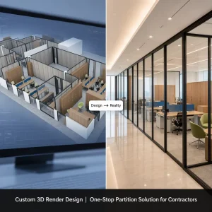 3D Rendering Glass Partition Wall Solution For Professional Contractors