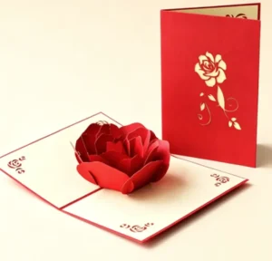 3D Rose Paper Greeting Card Red Color Custom Size Die Cut for Valentine’s Day Birthdays
