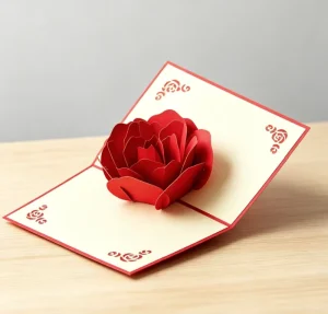 3D Rose Paper Greeting Card for Girlfriend Mother’s Day Birthdays Romantic Die Cut Design