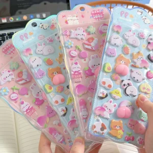 3D Soft Cute Animal Rabbit Bear Children’s Sticker Pinch Mobile Phone Shell Sticker No Logo Printing