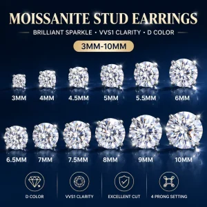 3mm-10mm Round Brilliant Cut Moissanite Screw Back Stud Earrings 925 Sterling Silver Luxury Unisex Men Women