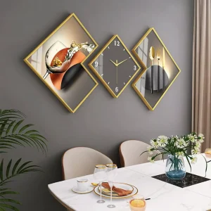 3pcs set Modern Minimalist Restaurant Decoration Luxury Frame Painting with Clock Modern Wall Art Decor Modern Abstract Pictures