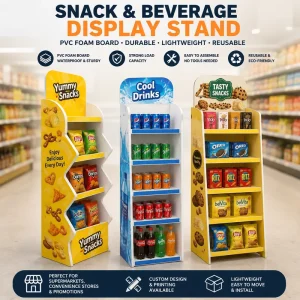 4-5 Tier PVC Foam Rotating Exhibition Display Stand for Biscuits Snacks and Beverages Display Rack