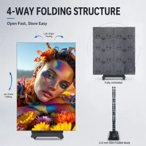 4 Foldable LED Poster Screen P1.53 P1.86 P2 Indoor Advertising Display Digital Signage Portable LED Video Wall W1280xH1920mm