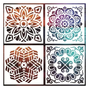 4-Piece Large Reusable PET Mandala Stencils for Painting, Scrapbooking, Fabric, Furniture, Wood, Floors, Walls, and Tiles