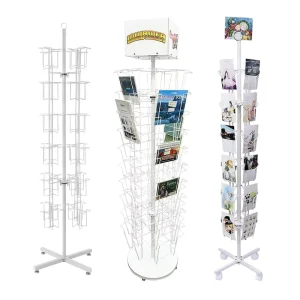 4 Side Floor Metal Wire Rotating Postcard Display Stand Card Display Rack Brochure Stand for Retail Store
