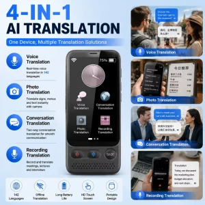 4-in-1 AI Translator Device Voice Photo Conversation Recording Translation 142 Languages Smart Language Translator OEM ODM