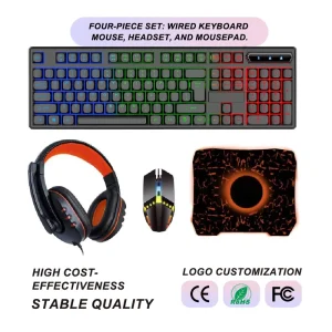 4 in 1 RGB Gaming Combo Wired Keyboard Mouse Headset Mouse Pad Complete Sets for Desktop PC Laptop Esports Buyers