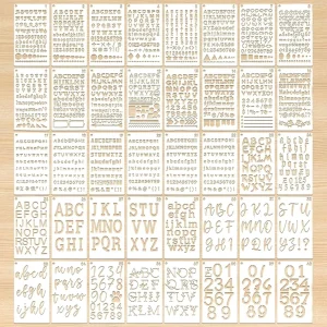 40pcs Gothic Calligraphy Stencils, Reusable Old English Letter and Number Templates for DIY Painting and Scrapbooking