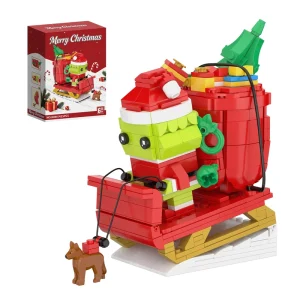 425PCS Christmas Green Character Sleigh Building Block Set with Reindeer Holiday Brick Toy for Kids Gift Decoration