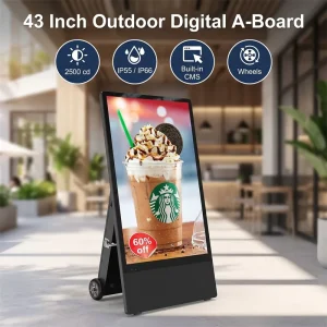 43 Inch Portable Outdoor Digital Signage LCD Advertising Display with Wheels Built-in CMS Animation Shopping Mall Use