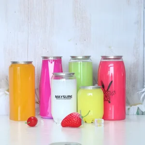 450ml Plastic Screen Printing PET Juice Beverage Round Can Customized Aluminum Cap Plastic Package