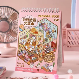 49 Sheets Per Pack Self adhesive Printed PET+Paper Miniature Scene Sticker Book Sunshine Town 3D Cartoon Hut Landscape