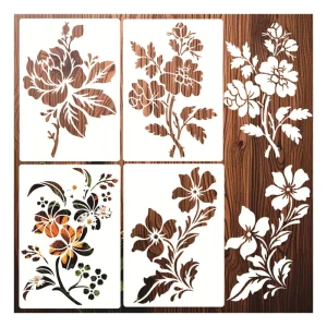 4pcs Flower Stencils Wildflower Stencils Reusable Craft Floral Template for Painting on Wood Walls Fabric Canvas Floor Decor