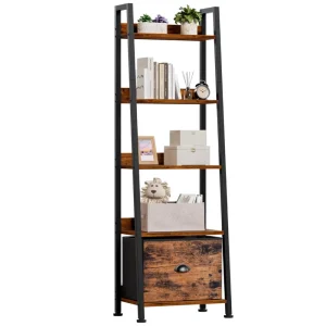 5-layer Ladder Bookshelf Storage Drawer Industrial Metal Frame Multifunction Open Display Rack Standing Type Dish Rack Living