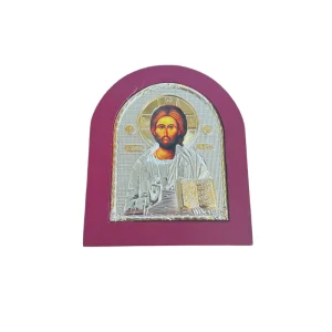 5.15″ Gold Foil Embossed Orthodox Jesus Christ Icon Wooden Desk Stand Byzantine Religious Icon for Home Altar Prayer Gift