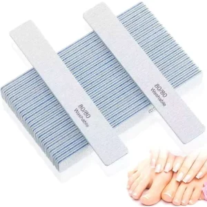50 PCS 80/80 Grit Coarse Nail Files Rectangular Strong Plastic Board Blue-Zebra Nail Files For Acrylic Nails And Gel Nails