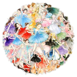 50-Piece Illustration-Style Ballet Girl Stickers for Laptops and Makeup Mirrors