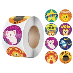500pcs Roll Eco Friendly Cartoon Stickers Cute Encourage Journals Animal Reward Roll Sticker for Gifts Decor School