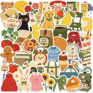 50Pcs Creative Home Style Small Object Graffiti Stickers for Wall Bottle Decor Hand Drawing DIY Sticker for Kids