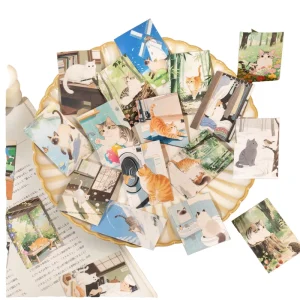 50pcs pack Cute Mini Cat Pattern Paper Stickers Bean Book Meow Planet Bottom Decorative Collage