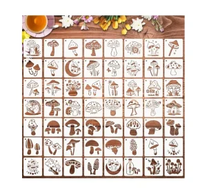 56 Pack Reusable 3 Inch Plastic Mushroom Moon Flowers Templates for DIY Wall Floor Painting Rock Art Projects Decorative Wall
