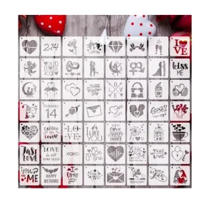 56-Pack Reusable 3 Inch Plastic Valentine’s Day Stencils for DIY Rock Painting Art Projects Wall Floor Decor Valentine Drawing