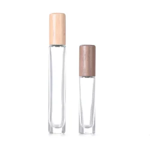 5ml 10ml Glass Roller Clear Bottle with Walnut Wood Cap Refillable Perfume Container