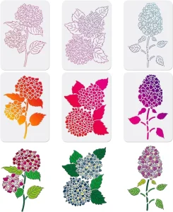 6 Pcs 11.7×8.3″ Layered Hydrangea Wood Canvas Paper Wall Tile Stencil for Forever Summer Endless Summer Design for Drawing