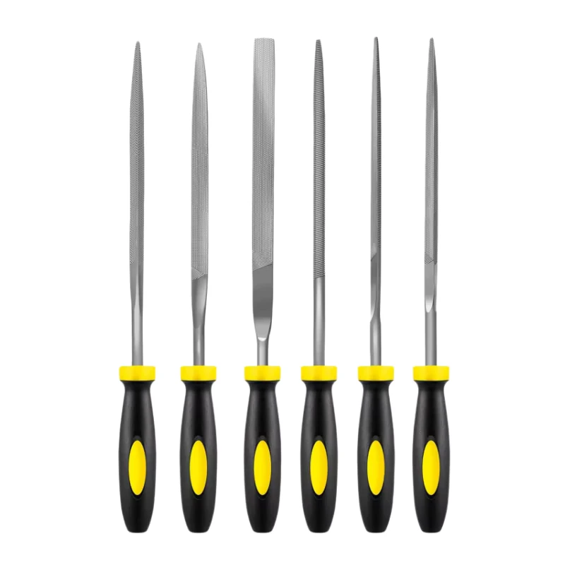 6 Piece Hardened Alloy Steel File Set Includes Flat Warding Square Triangular Round and Half Round Files Metal Needle File Set