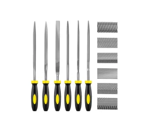 6 Piece Industrial Hardened Alloy Steel Needle File Set Includes Flat Warding Square Triangular Half Round Sharpening Files