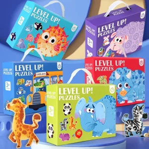6 in 1 Large Piece Paper Jigsaw Puzzle Educational Toy for Toddlers Early Learning Animal Traffic Gift Box Play Set