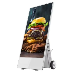 65-Inch Outdoor Mobile LCD Totem with Rolling Wheels and Battery Information Display for Retail Store Animation