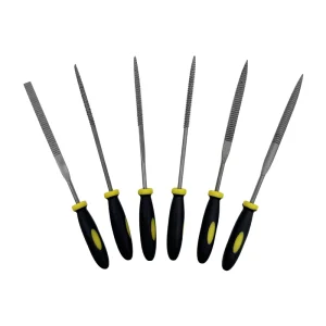 6pcs 3x140mm Carbon Steel Jewelry Polishing Files Set Triangle Flat Round Plastic Handle Assorted Rasps Steel Needle File Set