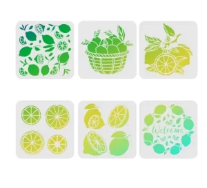 6pcs Summer Lemon Stencils 7.9×7.9 Inch PET Material Lemon Painting Templates Farmhouse Manor Welcome Wall Wood Floor Tile
