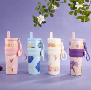 700ml Stainless Steel Water Bottle Floral Insulated Tumbler with Straw Standard Lid Double Wall Vacuum Flask Travel Mug