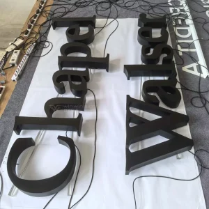75mm Thick Spray Painted Matte Black Stainless Steel Trimmed LED Halo Lit Indoor Letters Custom Signboard High