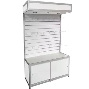 78 Inch Tall Aluminum Frame Black Panel L shaped Lockable Slatwall Back MDF Slatwall Display Cabinet For Display Store